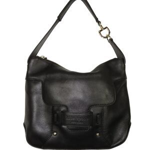 Kate Spade Black Front Flap Leather Hobo Shoulder Bag Purse Green Floral Lining